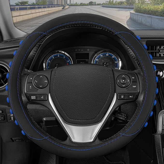 FlexGrip Blue Steering Wheel Cover for Cars – Standard 15 inch Car Steering Wheel Cover, Steering Wheel Protector for Auto Truck Van SUV