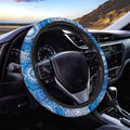 Elastic Steering Wheel Cover Non-Slip Protection for Women Men | Comfort Anti-slip Safety Stretch-on 14-15 inch, Blue Boho Flower Easy Fix Machine Washable Steering Wheel Protection