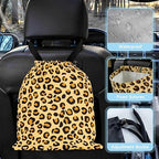 Yellow Leopard Pattern Car Trash Bag - Waterproof Car Trash Bag Hanging Leakproof Car Garbage Bag - Washable Reusable Trash Bag For Car Interior Hanging Organizer Storage Vehicle Travelling Camping