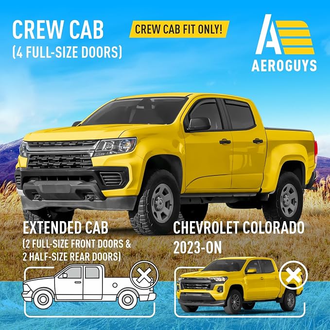 Extra Durable Window Deflectors in-Channel Window Visors Rain Guards Fit for Chevrolet (Chevy) Colorado 2015-2022 Crew Cab, Sun Visors, Wind Vent for Shades, Exterior Car Accessories - 4pcs. AG0275