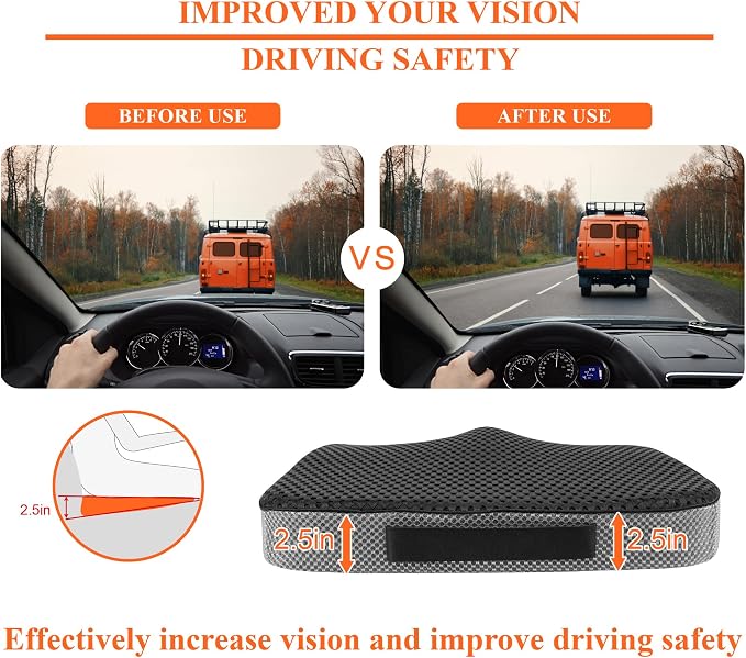 Premium Car Seat Cushion, Memory Foam Driver Seat Cushion to Improve Driving View- Coccyx & Lower Back Pain Relief - Seat Cushion for Car, Truck, Office Chair (4D Mesh Classic Black)