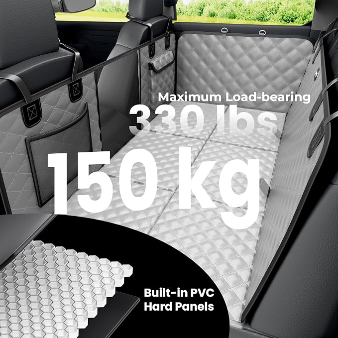 Back Seat Extender for Dogs 57 * 28.7 in, Upgraded Sofa Leather Dog Car Seat Cover for Back Seat, Foldable in the Car, Hard PVC Panels Bottom Support to 330 lbs, for Full Size Truck/SUV