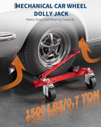 Car Wheel Dolly Jack Set of 4, Mechanical 6000lbs Vehicle Skates, 12'' Wheel Dollies Positioning Jack, Heavy Duty Rollers with Ratcheting Foot Pedal for for Tire Repairing, Vehicle Moving, Red