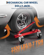 Car Wheel Dolly Jack Set of 4, Heavy Duty 6000 LBS Capacity Mechanical Wheel Dolly with Ratcheting Foot Pedal, Vehicle Positioning Jack for Tire Auto Repair Moving, Red