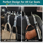 Headrest Hooks for Car Adjustable 4 Pack Vehicle Seat Back Organizer Storage Hanger Holder for Purse Bags Universal Fit with Clip Gray