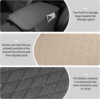Car Center Console Cover, Upgraded Leather Car Armrest Cushion with 2 Storage Pockets, Universal Waterproof Cushion Pad, Non-Slip Car Interior Accessories, Fits Most Sedans SUVs Trucks (Gray)
