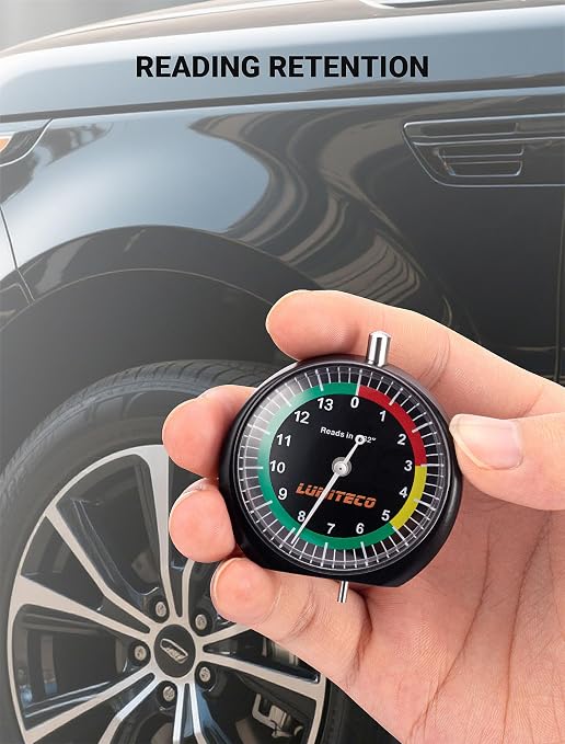 4-Pack Tire Tread Depth Gauge, Dial Type Tire Depth Gauge Reads in 1/32" for Tread Wear, Professional Pocket Tire Gauge with Case for Truck, Motorcycle, Car and Bus Tyre in 32nds