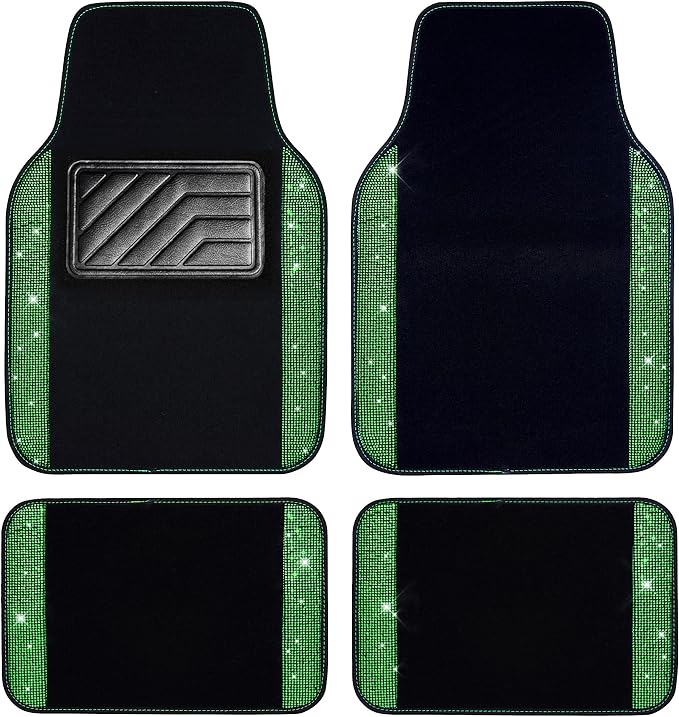 Shining Rhinestones Carpet, Bling Crystal Diamond Sparkly Glitter Car Floor Mats with Anti-Slip PVC Heel Pad Automotive Universal for SUV,Sedan,Car,Van,4pcs for Girl Women Green Diamond