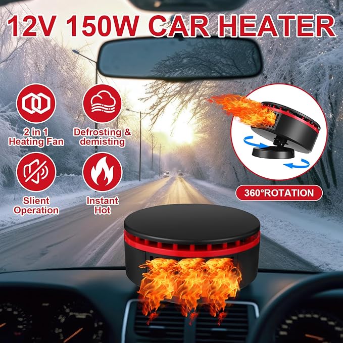 3 Pcs Portable Car Heater 12v Vehicle Heaters 2 in 1 150w Plug in Cigarette Lighter Windscreen Defogger Defroster 360° Fast Heating Cooling Fan Air Circulator for Winter Suv Rv(Red)