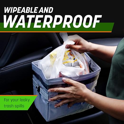 Auto Car Trash Can - Leakproof, Hanging Garbage Bin with 20 Trash Bags and Pink Adjustable Strap - Truck & Car Accessories for Men and Women - Grey with No Lid