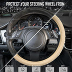 Bling Diamond Beige Leather Steering Wheel Cover, White Sparkly Crystal Glitter Rhinestones Universal Fit 14" 1/2-15" Car Wheel Protector for Women Girl Fit Suvs,Vans,Sedans,Trucks, Beige