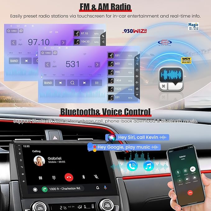 8 Core 6GB+128GB Car Radio Stereo Screen for Honda Civic 2016-2021 | QLED Touch Screen, Carplay&Android Auto&Mirror Link,FM&AM Radio,GPS Navigation,Bluetooth,Back-up Camera,Android 15