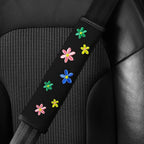 Embroidery Cute Steering Wheel Cover Floral Decor+Center Console Cover+Belt Cover,Anti-Slip,Sweat Absorption,3pcs