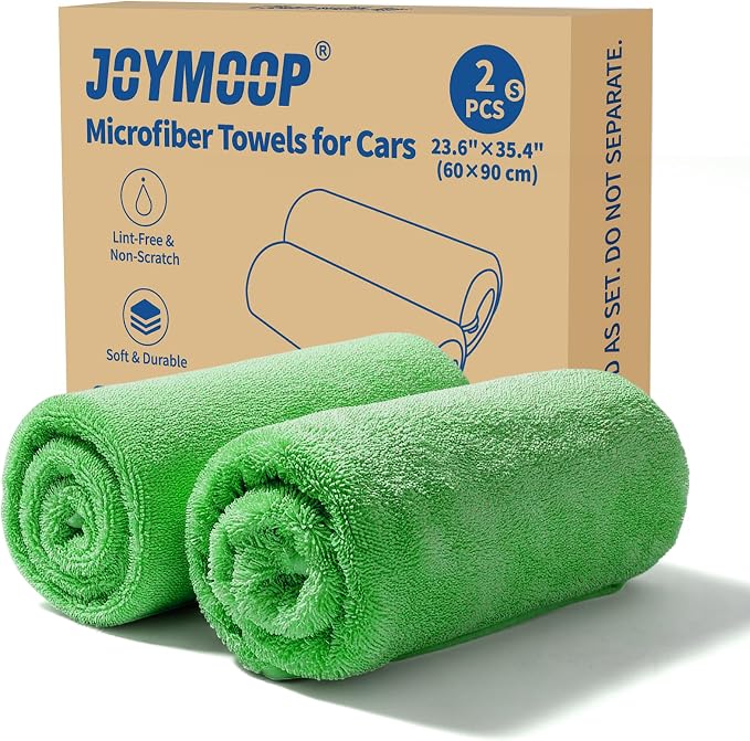 Microfiber Towels for Cars, 2 Pack 35.4" x 23.6" Car Drying Towel, Green Reusable Car Towel, Quick Drying Car Microfiber Cleaning Cloth for RVs, SUVs, Trucks