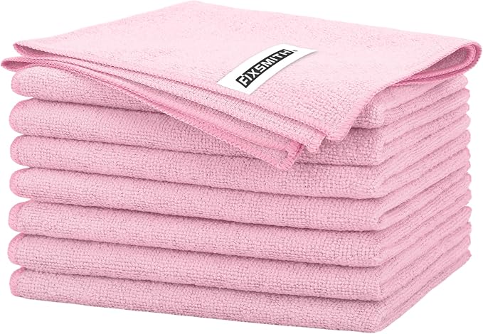 Pink Microfiber Cleaning Cloth -Pack of 8, Highly Absorbent Cleaning Rags, 16"X12" All Purpose Cleaning Towels for Housekeeping, Kitchen, Car, Lint Free and Reusable Microfiber Towels
