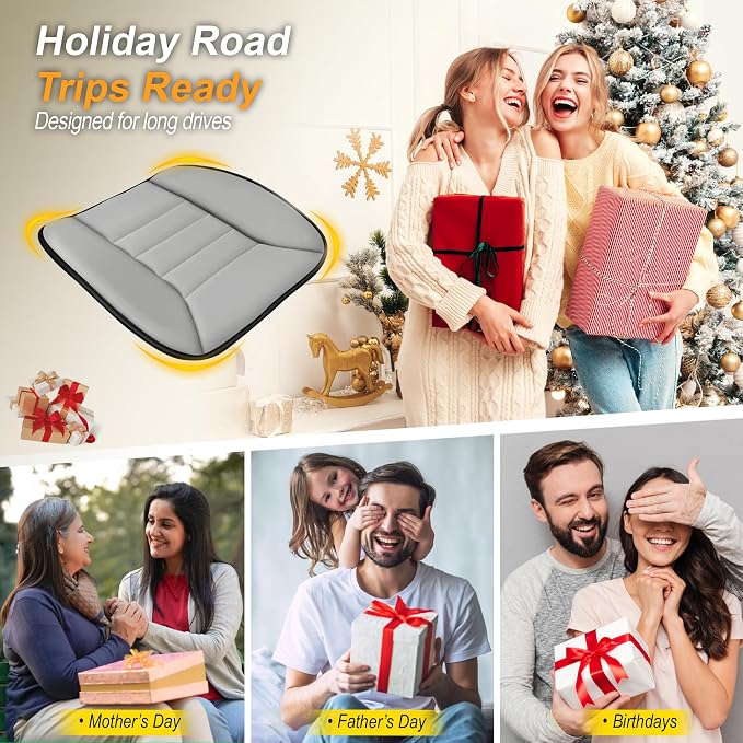 3-Piece Car Seat Cushion Set, 1.2inch Memory Foam Comfort, 2 Front Automotive Seat Cushions + Rear Bench Cushion, Non-Slip Bottom, Fits Sedan SUV Truck Van, Car & Office Chair, Gray