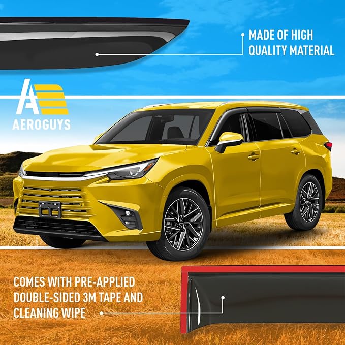 Extra Durable Window Deflectors Tape-On Window Visors Rain Guards Fit for Lexus TX 2024-2026, Sun Visors, Wind Vent for Shades, Exterior Car Accessories - 4pcs. AG0756