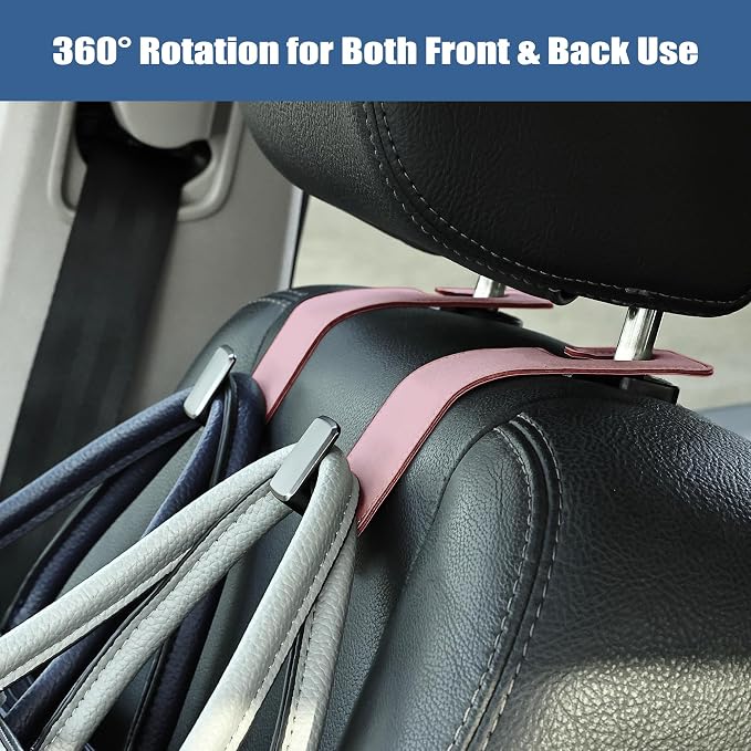 Car Seat Back Hook Universal Auto Storage Hanger Suede with Metal Car Seat Organizer for Handbag Purse Coat Umbrellas Grocery Bags 2 Pack Pink