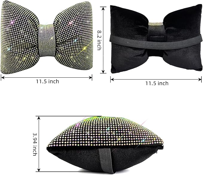 4 PCS Bling Car Pillows,Rhinestones Bowknot Car Headrest Pillow,Car Neck Pillow for Driver Relax Necksupport,Sleeping Travel Support Neck Pillow,Shiny Diamond Interior Accessories for Women,colorful