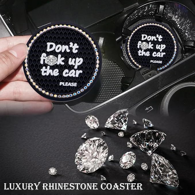 2PCS Bling Crystal Rhinestone Cup Holder Coaster – 2.75 Inch Anti-Slip Auto Insert Cup Coaster – Sparkling Interior Decor Accessories for Cars & Vehicles (Black & Colorful)