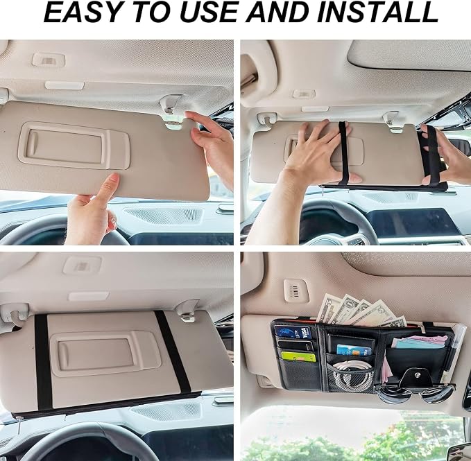 2 Pack Car Sun Visor Pocket Organizer, Auto Interior Accessories Car Truck Visor Organizer Storage Pouch Case Bag for Cards, Pens and Documents - Pink