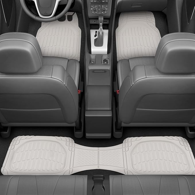 FlexTough LITE Rubber Car Mats Full Set - All Weather White Floor Mats for Trucks, Cars & SUVs - Automotive White Car Floor Mats for Cars Interior Accessories Universal Trim-to-Fit
