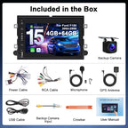 4G+64G Car Radio for Ford F150 2004-2008: 7" Stereo CarPlay Android Auto | Upgrade Android 15, BT 5.4, WiFi 6, GPS, FM, RDS, EQ, SWC, 1080P Backup Camera