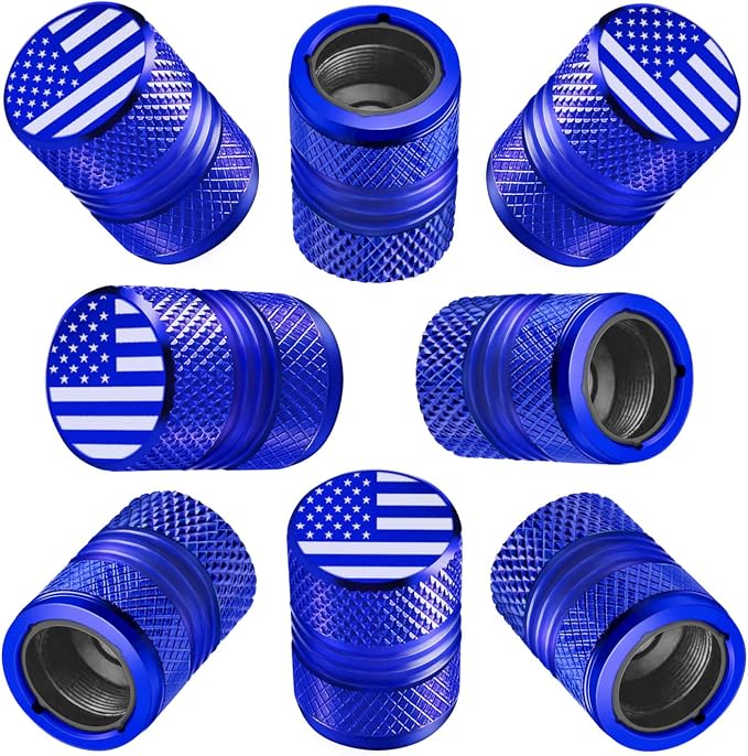 Tire Valve Stem Caps for Car American Flag Tires Air Caps Cover 8 Pack Corrosion Resistant Premium Alloy Universal for SUV Truck Motorcycle Bike Blue