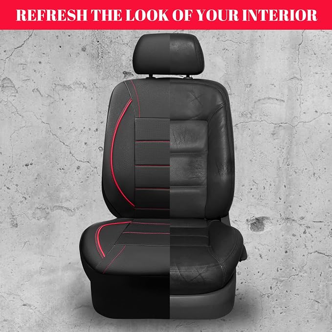 Universal FIT Piping Leather Car Seat Cover, for suvs,Van,Trucks,Airbag Compatible,Inside Zipper Design and Reserved Opening Holes (Full Set, Black and Red)