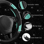 Leather Steering Wheel Cover - Made with PVC Leather - Anti-Slip, Universal Fit 14 1/2 inches to 15 inches - Mint