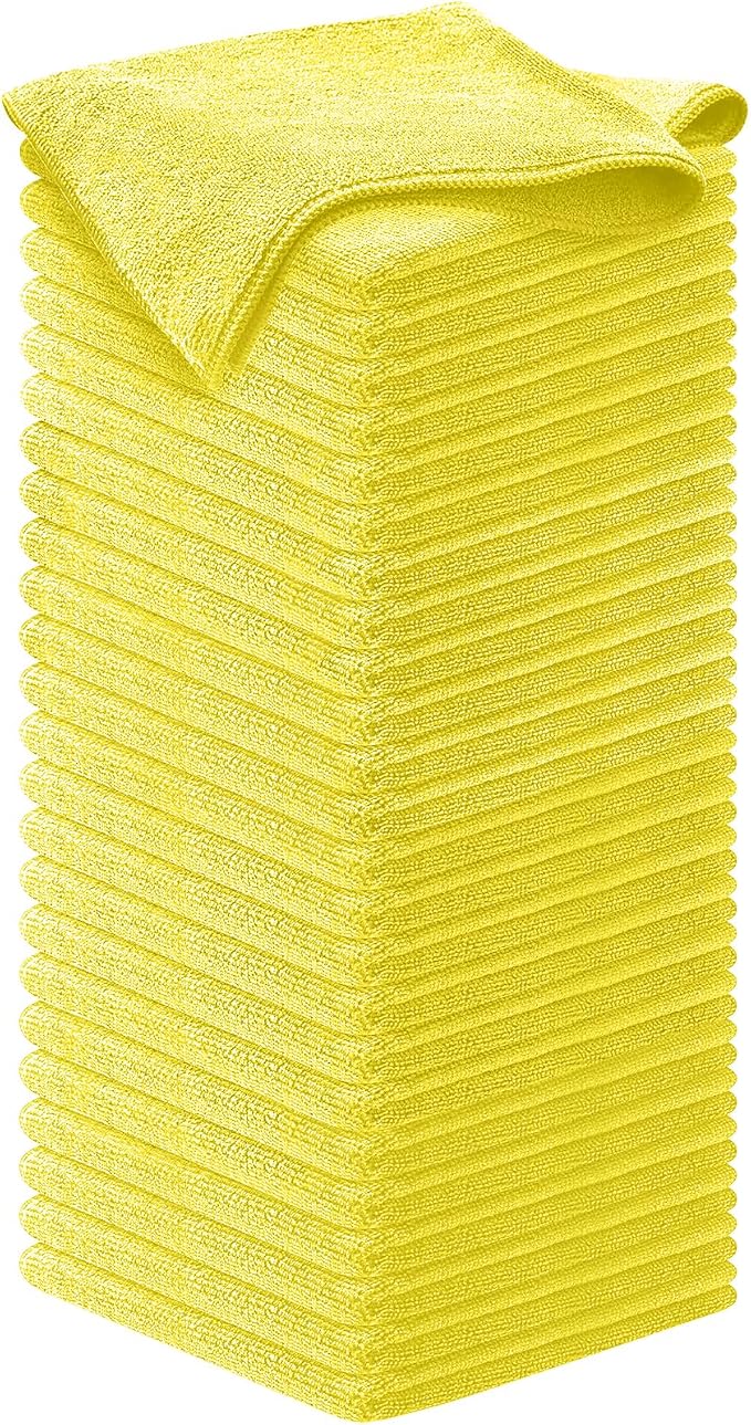 Microfiber Cleaning Cloth Yellow - 50 Pcs 12.5"x12.5" - High Performance - 1200 Washes, Ultra Absorbent Towels Weave Grime & Liquid for Streak-Free Mirror Shine - Car Washing Cloth