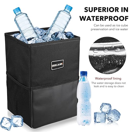 Car Trash Can with Lid - Car Trash Bag Hanging with Storage Pockets Collapsible and Portable Car Garbage Bin, Leak-Proof Car Organizer, 1.82 Gallons Multipurpose Trash Bin for Car