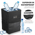 Car Trash Can with Lid - Car Trash Bag Hanging with Storage Pockets Collapsible and Portable Car Garbage Bin, Leak-Proof Car Organizer, 1.82 Gallons Multipurpose Trash Bin for Car