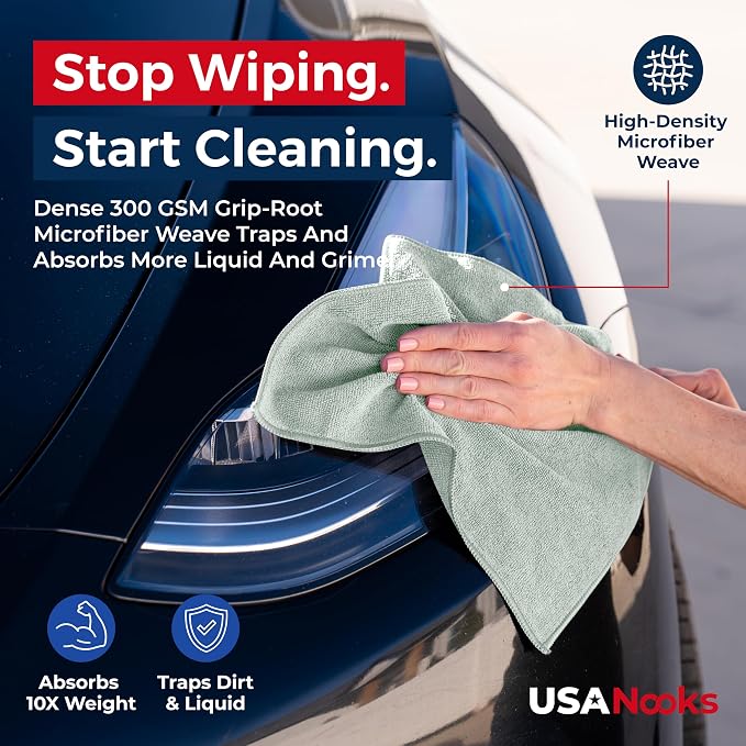 Microfiber Cleaning Cloth - Sea Green - 24Pcs (12.5x12.5 inch) High Performance - 1200 Washes, Ultra Absorbent Car Towel Traps Grime & Liquid for Streak-Free Mirror Shine - car Washing Cloth