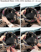 Boho Steering Wheel Cover with Baja Blanket Cloth, Ethnic Style Auto Wheel Cover Made of Coarse Flax, Fits 14 1/2-15 1/4 inches Car Wheel