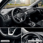 Flat Bottom Steering Wheel Cover Carbon Fiber, D Shaped Car Wheel Cover 14 1/2-15 in. (37-39 cm), Black Microfiber Leather with Carbon Fiber Pattern