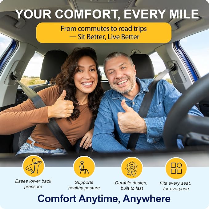 Car Seat Cushion – Memory Foam Pad for Driving Comfort – Boosts Height and Relieves Coccyx & Lower Back Pain – Car, Truck, Office Chair (Leather Black & 4D Mesh Gray)