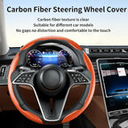 3Pcs Carbon Fiber Steering Wheel Cover Universal Fit 99% Cars | Non-slip soft grip, easy to wipe clean, quick to install, perfect for daily commutes and road trips, Orange