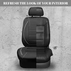 Universal Reflect Piping Leather Car Seat Cover, Fit for suvs,Van,Trucks,Airbag Compatible,Inside Zipper Design and Reserved Opening Holes (Full Set, Black and Grey)