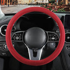 Red Suede Steering Wheel Cover, Breathable Non-Slip Sweat-Proof Wear-Resistant No Pilling, Warm in Winter and Cool in Summer, Universal 15 inch