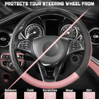 Steering Wheel Cover for Car, Standard Size 14.5-15 inch, Auto Interior Accessories, Black and Pink