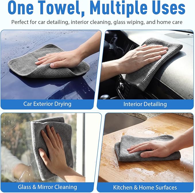 30 Pcs Premium Waffle Weave Cleaning Cloths 12"x12" Reusable Absorbent Towels, Lint Free Streak Free Rags for Car, Kitchen, Glass, Window