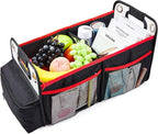 Car Trunk Organizer, Collapsible Back Seat Storage with Insulated Drinks Holder, Water Resistant Backseat Organizer for Diapers, Toys, Snacks, Books & More