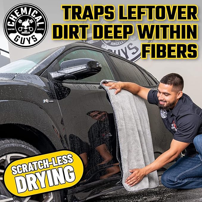 Woolly Mammoth Large Microfiber Drying Towel - 36 x 25 Inch Gray, Ultra Plush Super Absorbent Car Drying Towel for Cars, Trucks, SUVs, Motorcycles, RVs, and Auto Detailing - 2 Pack