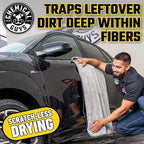 Woolly Mammoth Large Microfiber Drying Towel - 36 x 25 Inch Gray, Ultra Plush Super Absorbent Car Drying Towel for Cars, Trucks, SUVs, Motorcycles, RVs, and Auto Detailing - 2 Pack