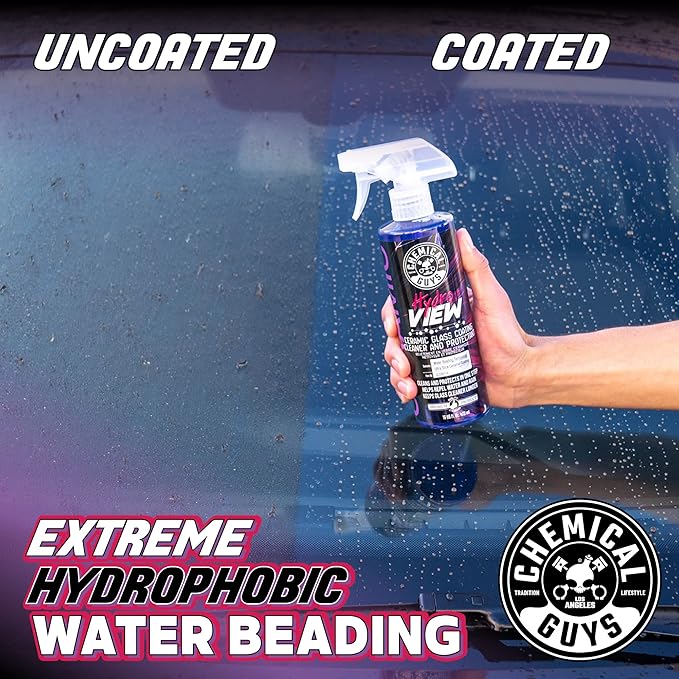 HydroView Ceramic Glass Cleaner & Coating - Cleans & Adds Hydrophobic Protection, Car Window Cleaner for Glass, and Mirrors, Trucks, SUVs, and Home Use - 16 fl oz