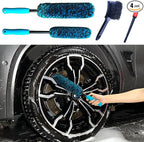 PRO Choice 4 Pack Long Handle Wheel Brush Kit for Cleaning Wheel and Tire- 2X Soft Wheel Cleaning Brush, Detailing Brush and Stiff Tire Brush