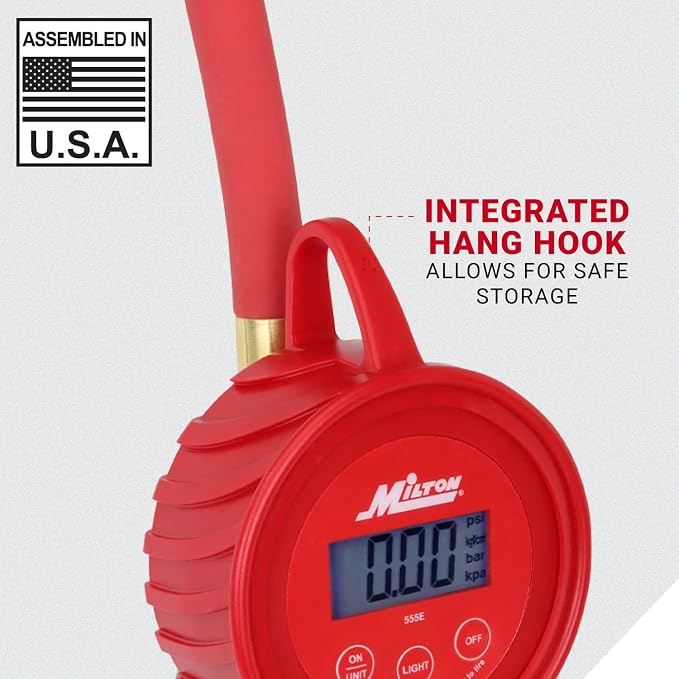 555e: Precision Digital Tire Inflator, Air Pressure Gauge, Grip-Head Air Chuck, 20" Hose, 1/4" Npt, W/Extreme ± 0.1& Accuracy, 10-120 Psi