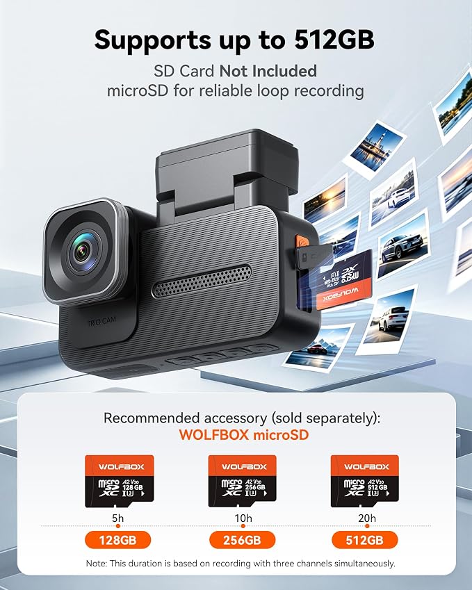 X5 3 Channel 4K HDR Dash Cam, STARVIS 2 IMX678 8MP Night Vision, 4K+2.5K+1080P Front and Rear Inside Car Camera GPS, Support Voice Control,Touch Screen and 5.8GHz WiFi (Card Not Included)