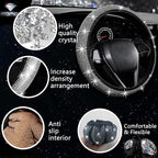 27 PCs Bling Car Accessories Set for Women, Steering Wheel Covers Universal Fit 15 Inch, Bling License Plate Frame, Bling Phone Holder, Bling Car Coasters (Silver Diamond)